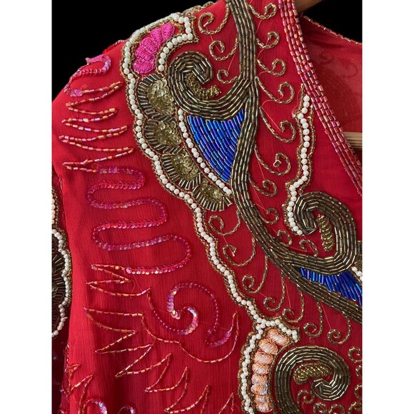 Blouse Womens Plus Size XL Silk Sequins Beaded Embroidered Vintage Gatsby - Picture 3 of 16